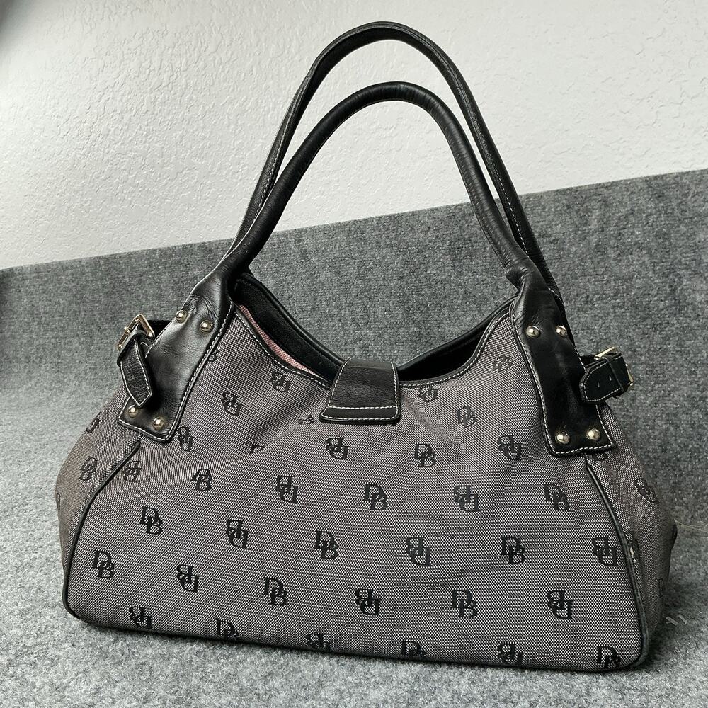 Vintage Dooney & Bourke Gray/Black Tulip Satchel Logo Purse With Clip - Picture 3 of 10